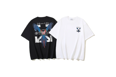 OFF-WHITE Parrot Arrows Print Short-Sleeve T-Shirt — Black / White #1353 01