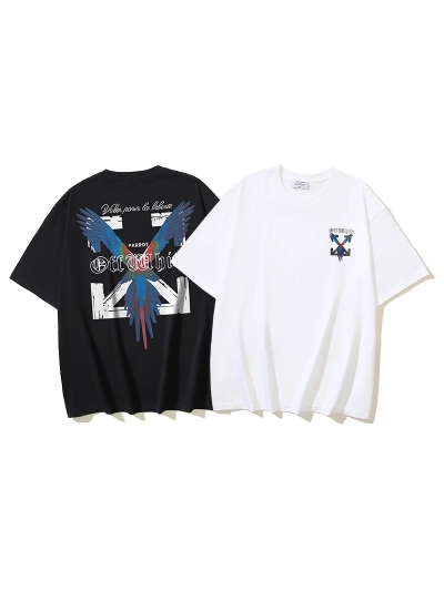 OFF-WHITE Parrot Arrows Print Short-Sleeve T-Shirt — Black / White #1353 01