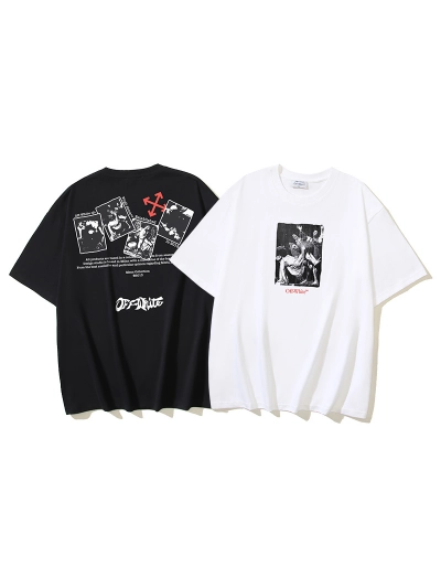 OFF-WHITE Religious Arrow Print Short-Sleeve T-Shirt — Black / White #1356 01