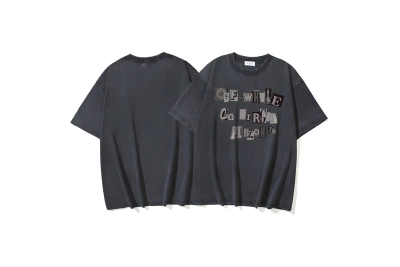 OFF-WHITE Washed & Distressed Heavyweight Double-Yarn Short-Sleeve T-Shirt with Lettering Print — Distressed Black#1365 01