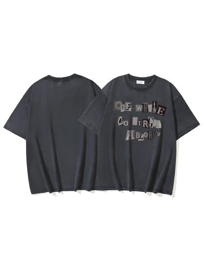 OFF-WHITE Washed & Distressed Heavyweight Double-Yarn Short-Sleeve T-Shirt with Lettering Print — Distressed Black#1365 01