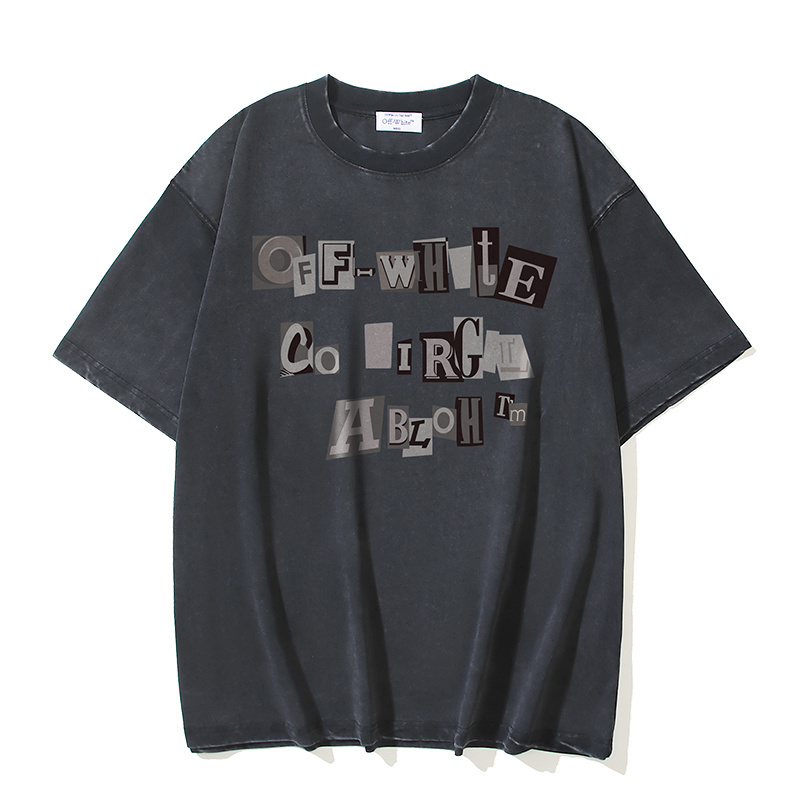 OFF-WHITE Washed & Distressed Heavyweight Double-Yarn Short-Sleeve T-Shirt with Lettering Print — Distressed Black#1365