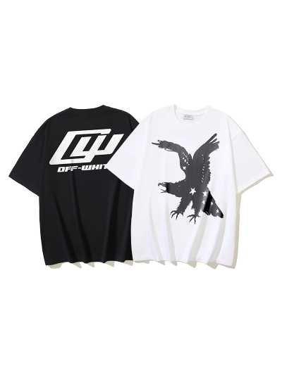 OFF-WHITE x Eagle & Star Collaboration Printed Short-Sleeve T-Shirt — Black / White #1364 01