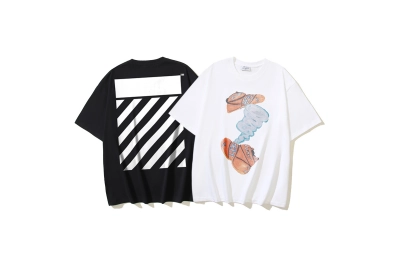 OFF-WHITE x Gregory Shimada Collaboration: Diagonal Stripe Print Short-Sleeve T-Shirt (Black / White) #1360 01