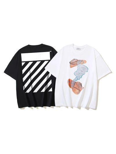 OFF-WHITE x Gregory Shimada Collaboration: Diagonal Stripe Print Short-Sleeve T-Shirt (Black / White) #1360 01