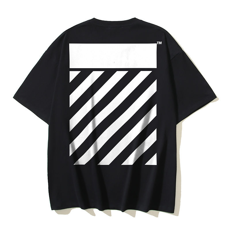 OFF-WHITE x Gregory Shimada Collaboration: Diagonal Stripe Print Short-Sleeve T-Shirt (Black / White) #1360