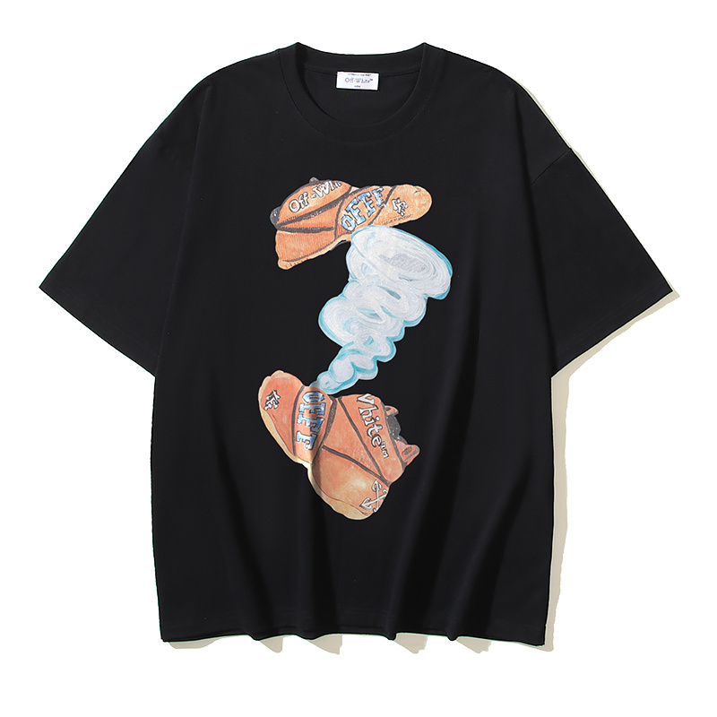 OFF-WHITE x Gregory Shimada Collaboration: Diagonal Stripe Print Short-Sleeve T-Shirt (Black / White) #1360