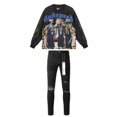 Godspeed Dream Team Long Sleeve T-shirt #1106 + Black Wash +Purple Brand Jeans #9022 01
