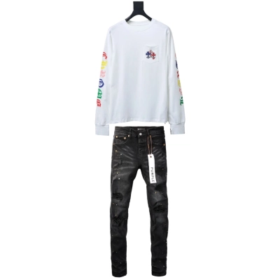 Chrome Hearts 25FW Colorful Cross Print Long-Sleeve + Purple Brand Jeans #005 01