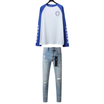 Chrome Hearts 25FW Black Label Patchwork Print Long-Sleeve + Purple Brand Jeans #9075 01