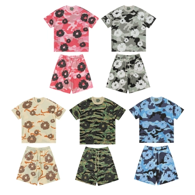 DENIM TEARS Camouflage Short-Sleeve Set Blue, pink, green, gray, apricot 01