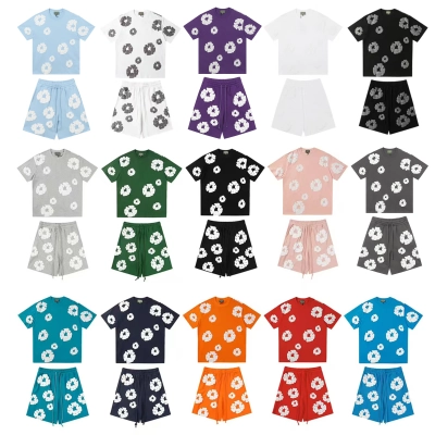 DENIM TEARS Short-Sleeve Set Black, Gray, Blue, Green, Royal Blue, Purple, Red, Orange, Lake Blue, Pink, White-White, Black-Gray, White, Charcoal Gray, Light Blue 01