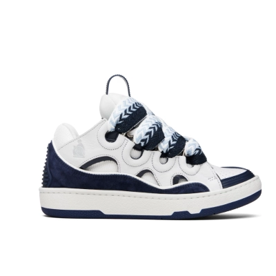 PKGoden LANVIN White & Navy Curb Leather Sneakers 02