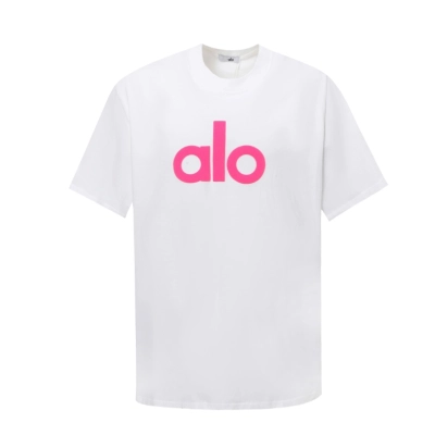 alo yoga T-shirt White （ Pink large print） 01