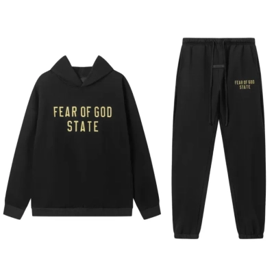Fear of God Essentials Fleece Hoodie & Sweatpant Set Black 01