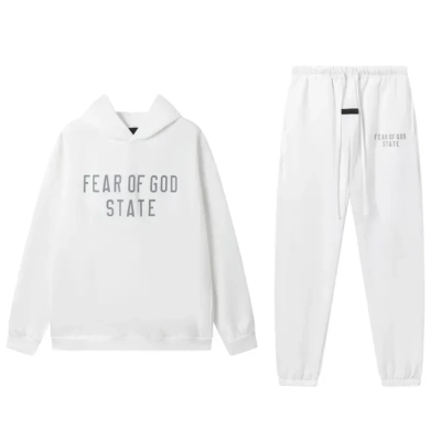 Fear of God Essentials Fleece Hoodie & Sweatpant Set White 01
