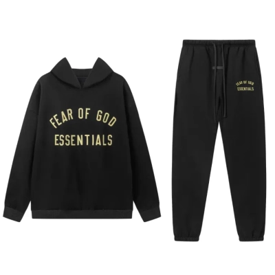 Fear of God Essentials Fleece II Hoodie & Sweatpant Set Black 01
