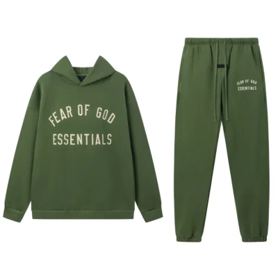 Fear of God Essentials Fleece II Hoodie & Sweatpant Set Green 01