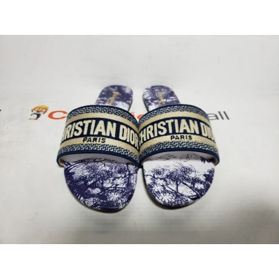 PKGoden Dior Dway Slide Vibrant Blue Embroidered Cotton and Toile de Jouy Motif  02