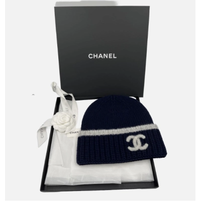 Chanel Navy Dark Blue Beanie Hat CC logo Brand 02