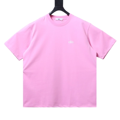 ALO 26SS Short-Sleeve T-Shirt with Embroidered Logo on the Back Pink 01