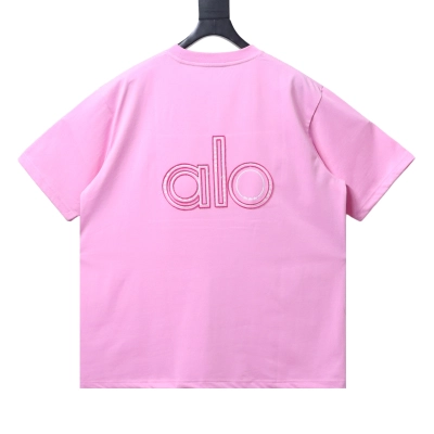 ALO 26SS Short-Sleeve T-Shirt with Embroidered Logo on the Back Pink 02