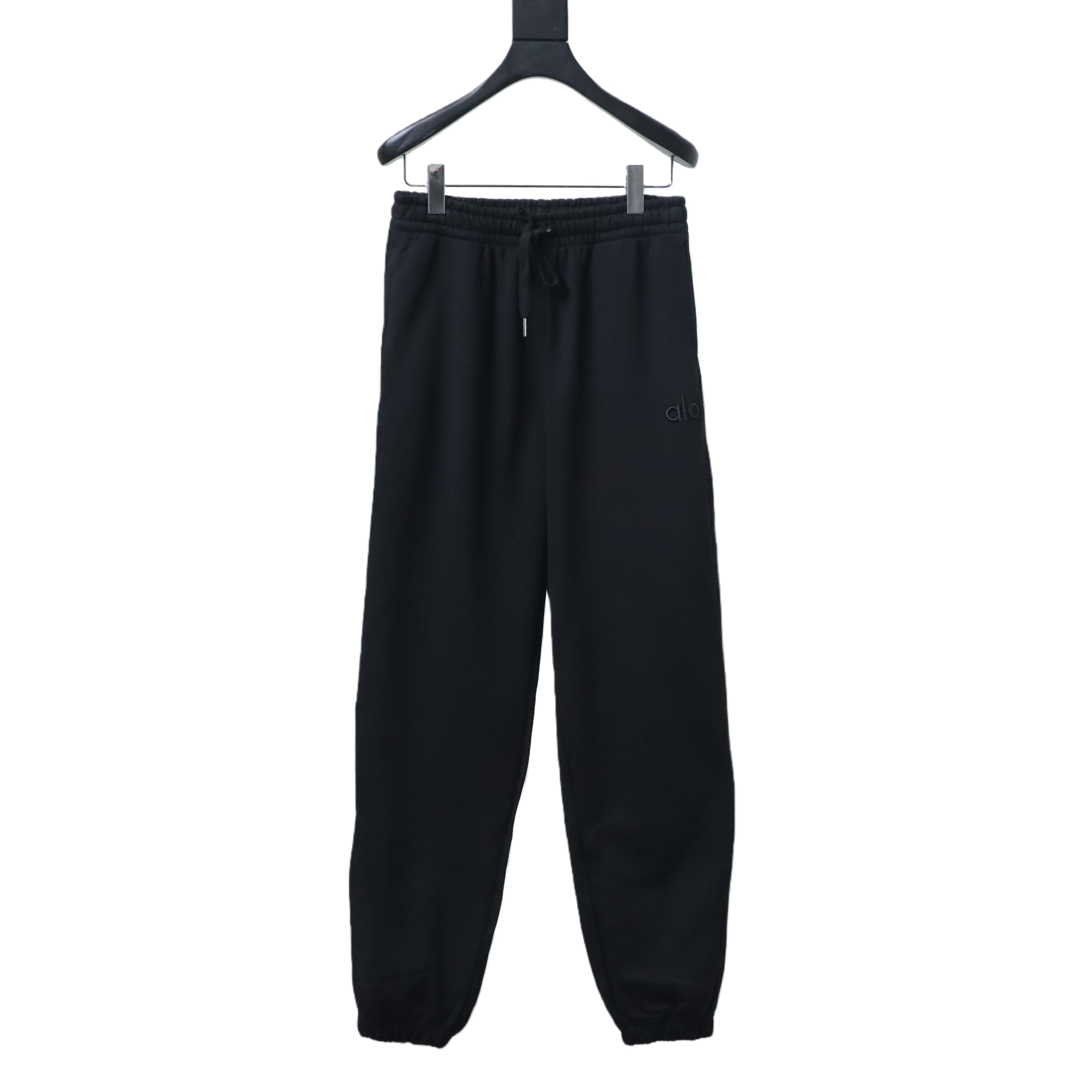 ALO solid color embroidered letter logo and back pocket patch logo trousers Black