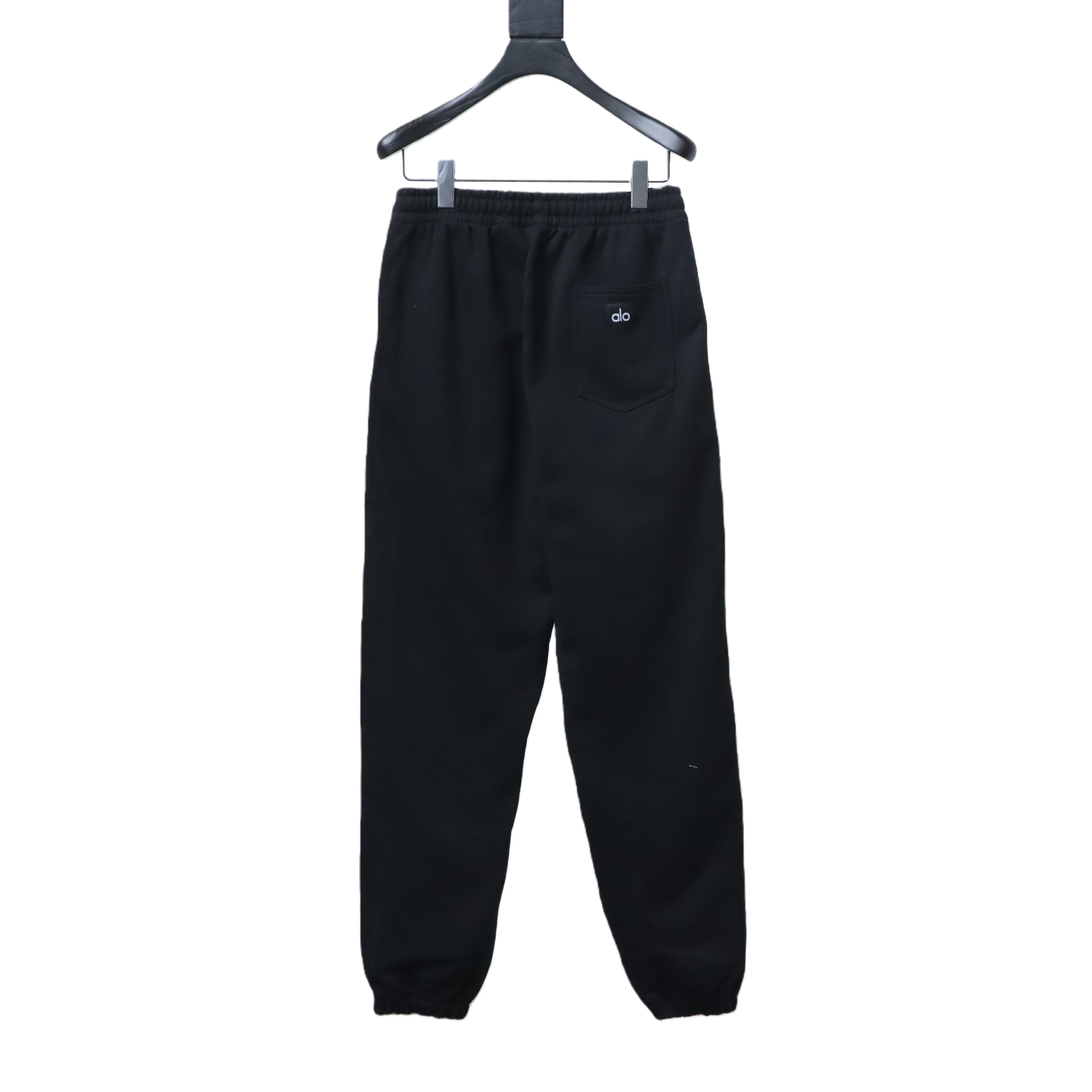 ALO solid color embroidered letter logo and back pocket patch logo trousers Black