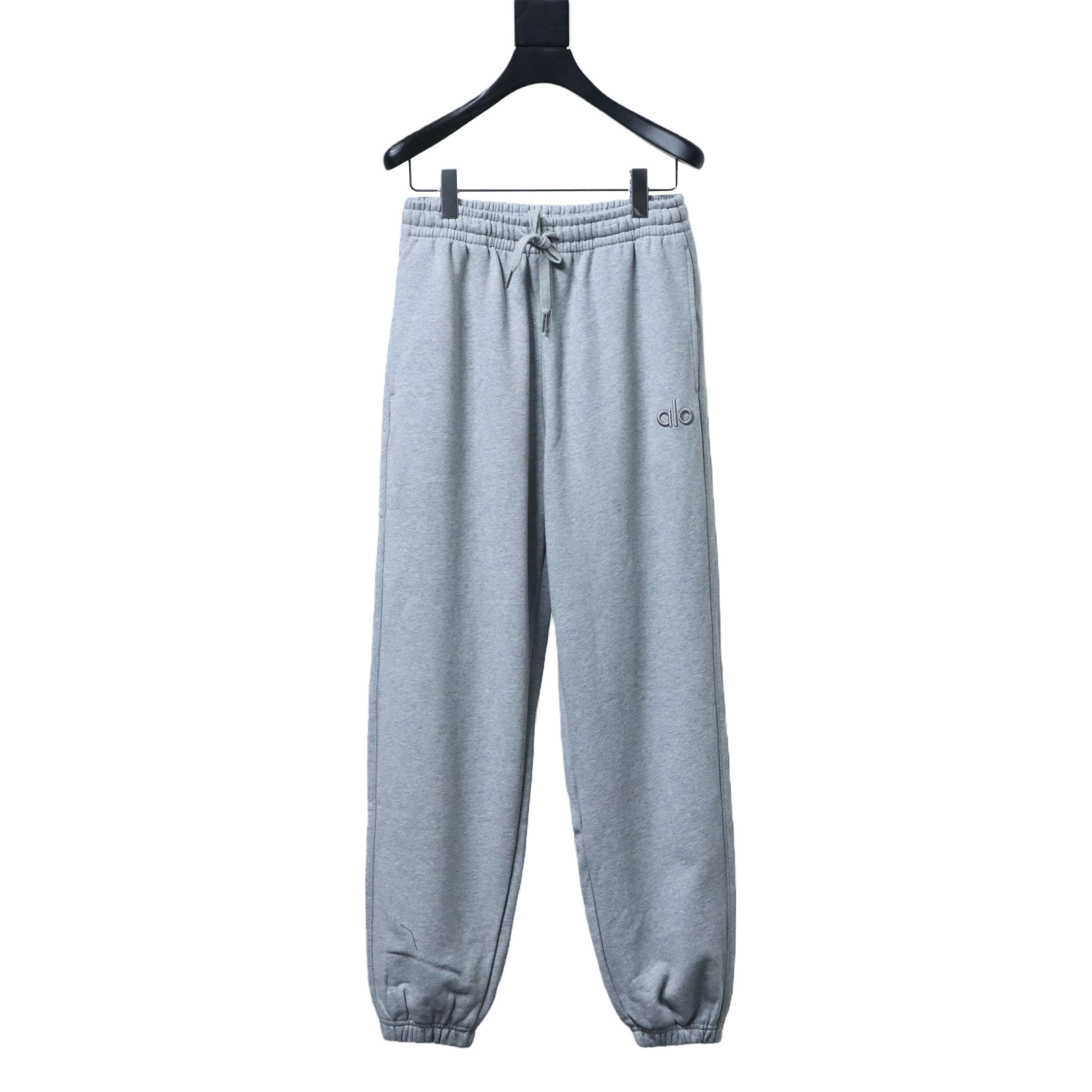 ALO solid color embroidered letter logo and back pocket patch logo trousers Grey