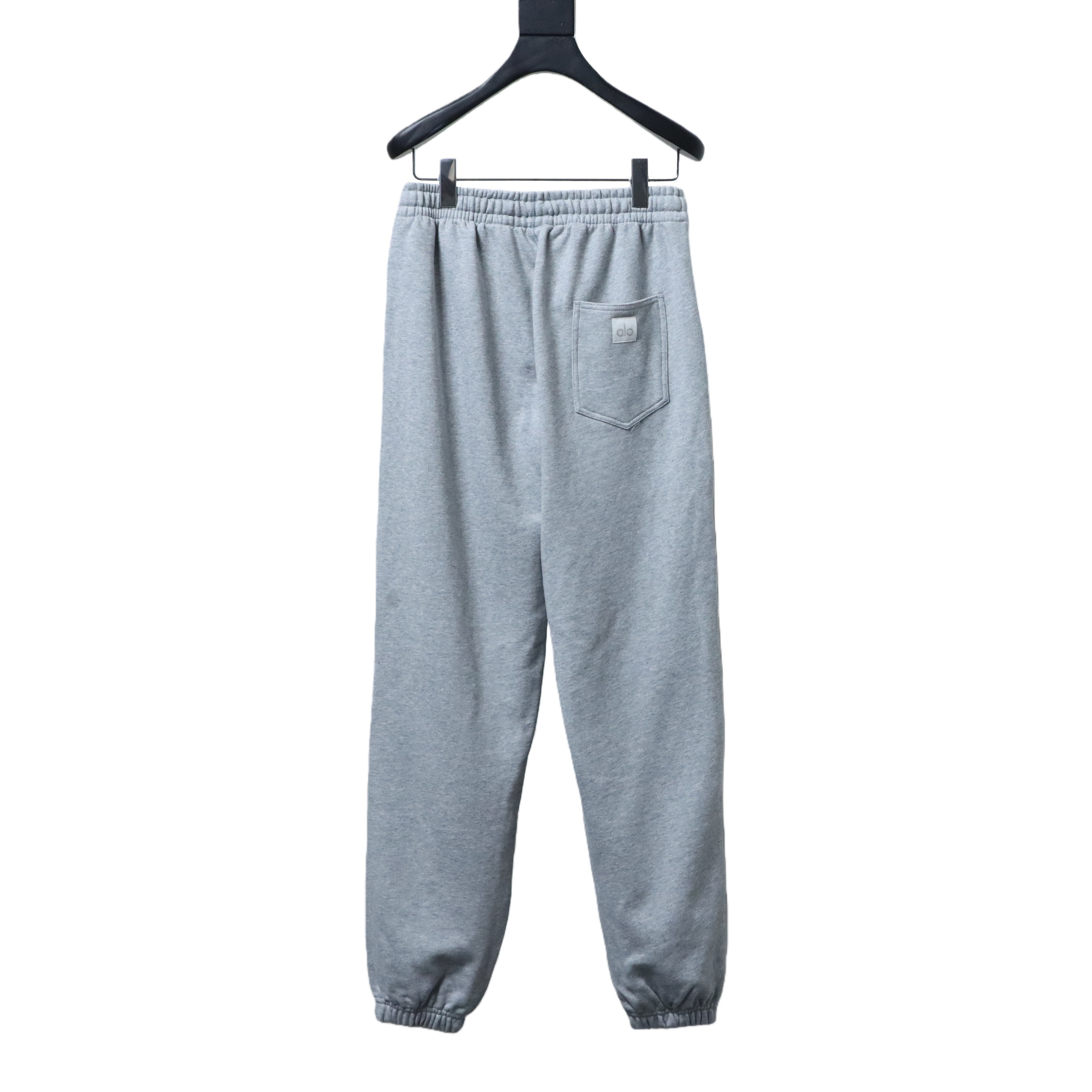 ALO solid color embroidered letter logo and back pocket patch logo trousers Grey