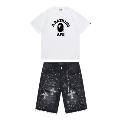 Purple Brand Jeans Denim Shorts + BAPE T-Shirt 134 01