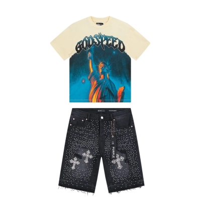 Purple Brand Jeans Denim Shorts  +Godspeed T-Shirt Washed white 3133 01
