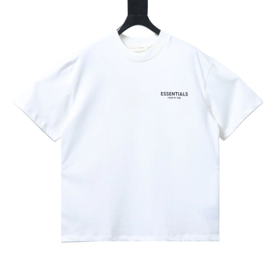 FEAR OF GOD FOG X ESSENTIALS Flocked Short-Sleeve T-Shirt with Flocked Chest and Back White 01
