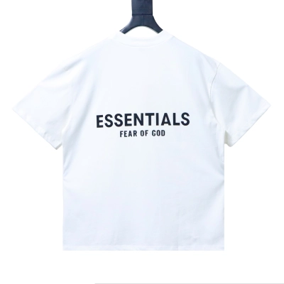 FEAR OF GOD FOG X ESSENTIALS Flocked Short-Sleeve T-Shirt with Flocked Chest and Back White 02
