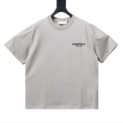 FEAR OF GOD FOG X ESSENTIALS Flocked Short-Sleeve T-Shirt with Flocked Chest and Back Gray 01
