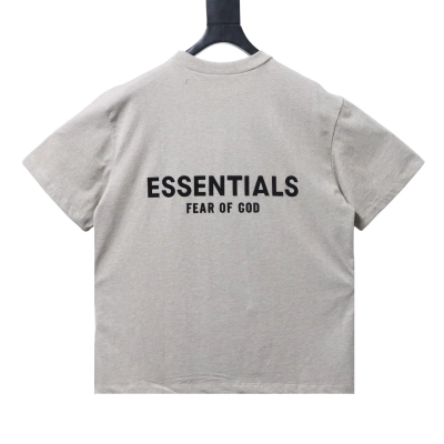 FEAR OF GOD FOG X ESSENTIALS Flocked Short-Sleeve T-Shirt with Flocked Chest and Back Gray 02