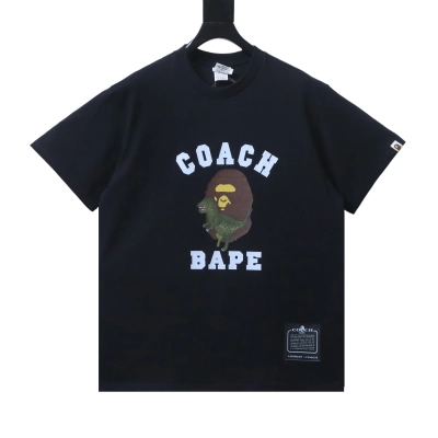BAPE X COACH 26ss Dinosaur and Ape Head Print Short-Sleeve T-Shirt Black 01