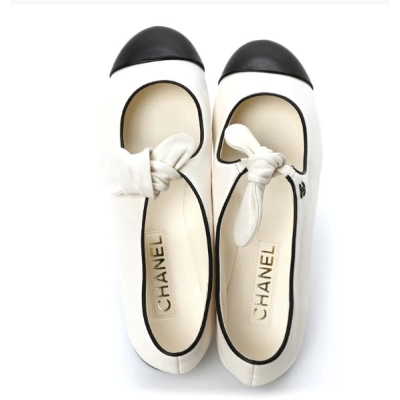 PKGoden Chanel Lambskin Bow Mary Jane Flats White Black 02