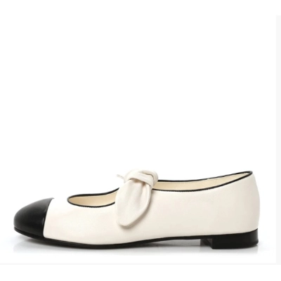 PKGoden Chanel Lambskin Bow Mary Jane Flats White Black 01