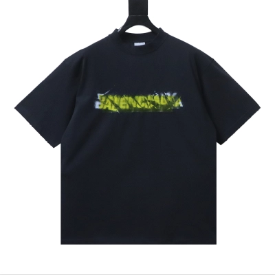 Balenciaga Glossy Double-Layer Pleated Tape Short-Sleeve T-Shirt Black 01