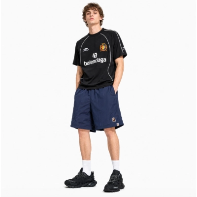 Balenciaga joint Manchester United football embroidered T-Shirts Black + BAPE small logo nylon Short Pants navy blue 01