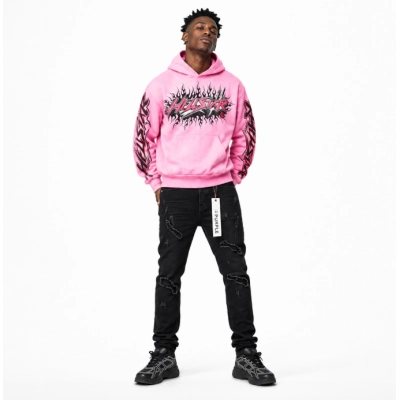 Hellstar Hoodie Pink FW23 + Purple Brand Jeans PU161# 01