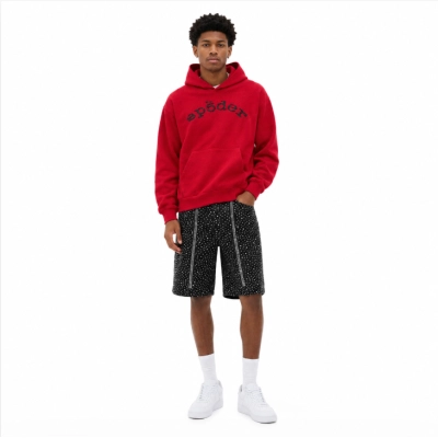 Sp5der VVS Hoodie Red + Purple Brand Denim Shorts K0511 01