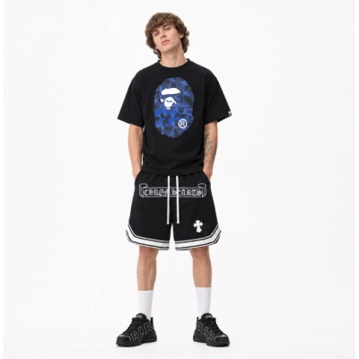BAPE T-Shirt White/Black SC028 + Chrome Hearts Sanskrit embroidered woven Short Pants 01