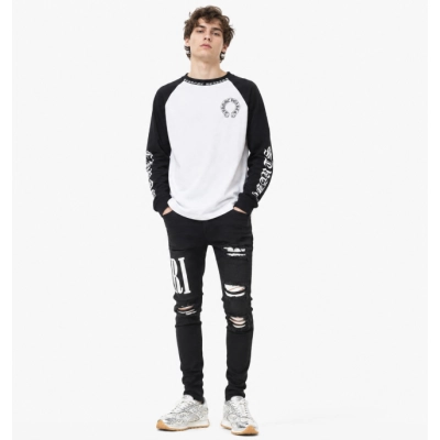 Chrome Hearts 25FW Black Label Patchwork Print Long-Sleeve T-Shirt Black + AMIRI Jeans #604 01
