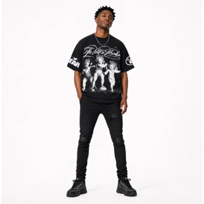 Hellstar T-Shirt 6715 + AMIRI MX1 Ultrasuede Jeans Black 01