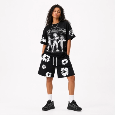 Hellstar T-Shirt 6715 + Denim Tears pants Black White 01