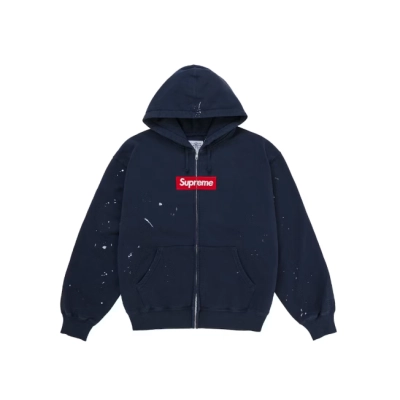 Supreme MM6 Maison Margiela Box Logo Zip Up Hooded Sweatshirt Navy 01