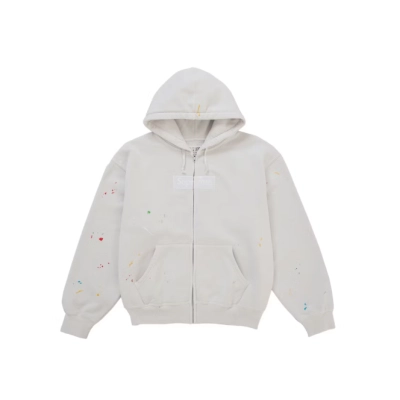 Supreme MM6 Maison Margiela Box Logo Zip Up Hooded Sweatshirt White 01