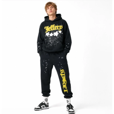 Sp5der Jeffery Hoodie Black 193#+ Sp5der Jeffery Sweatpant Black 193-2# 01